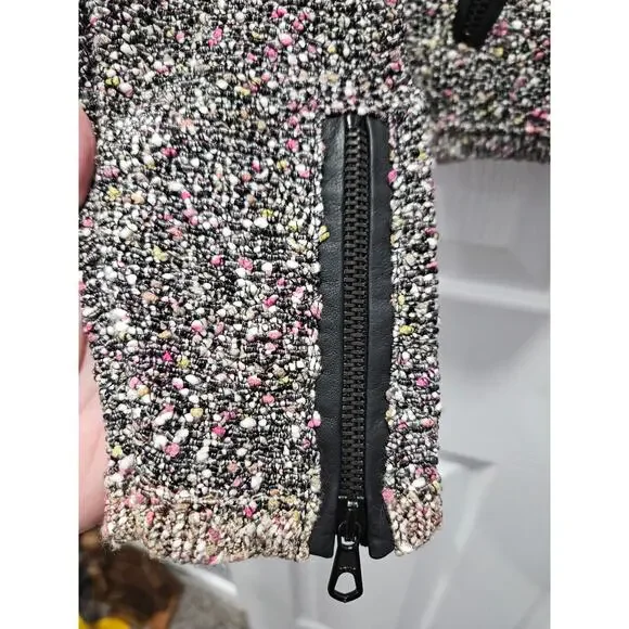 Rag & Bone Lory Tweed Boucle and Lamb Leather Trimmed Jacket Size M - Picture 5 of 10